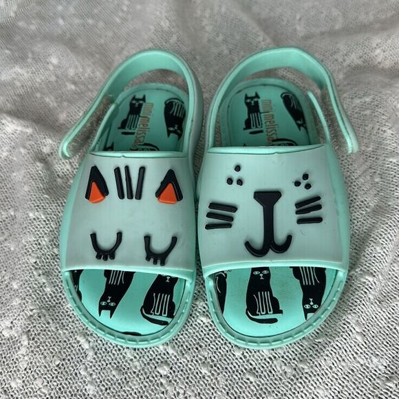 MINI MELISSA Mia + Fabula Mint Green Cat Kitten Sandals Shoes Toddler Girl's  7 - Picture 2 of 8